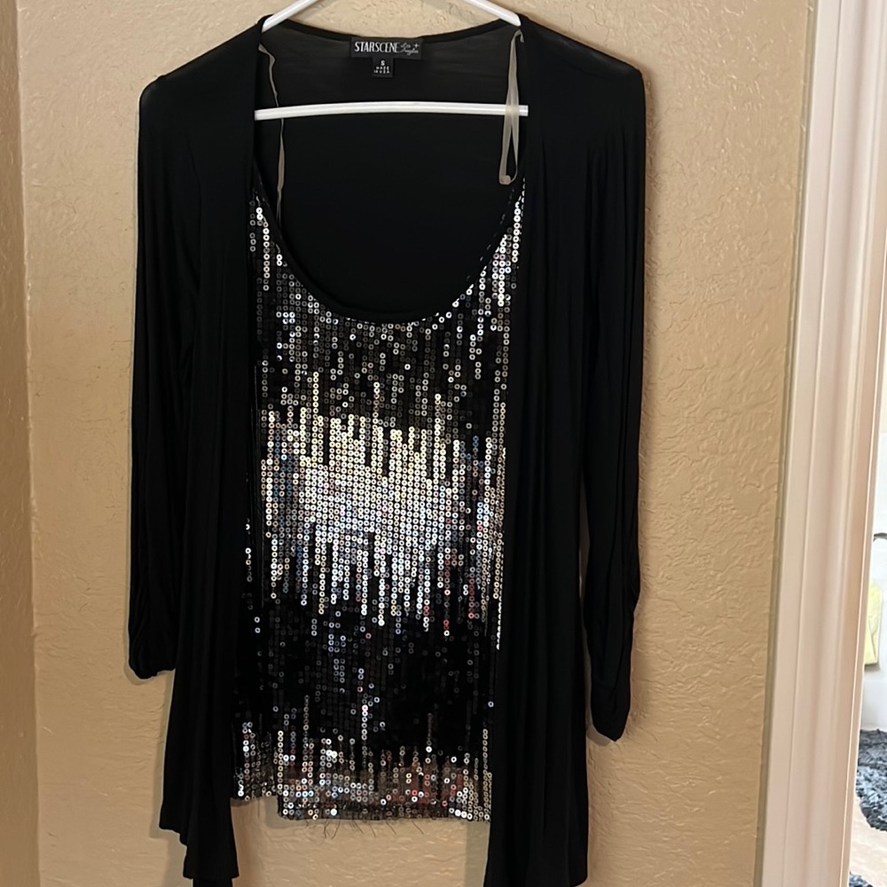 Shiny black and silver blouse